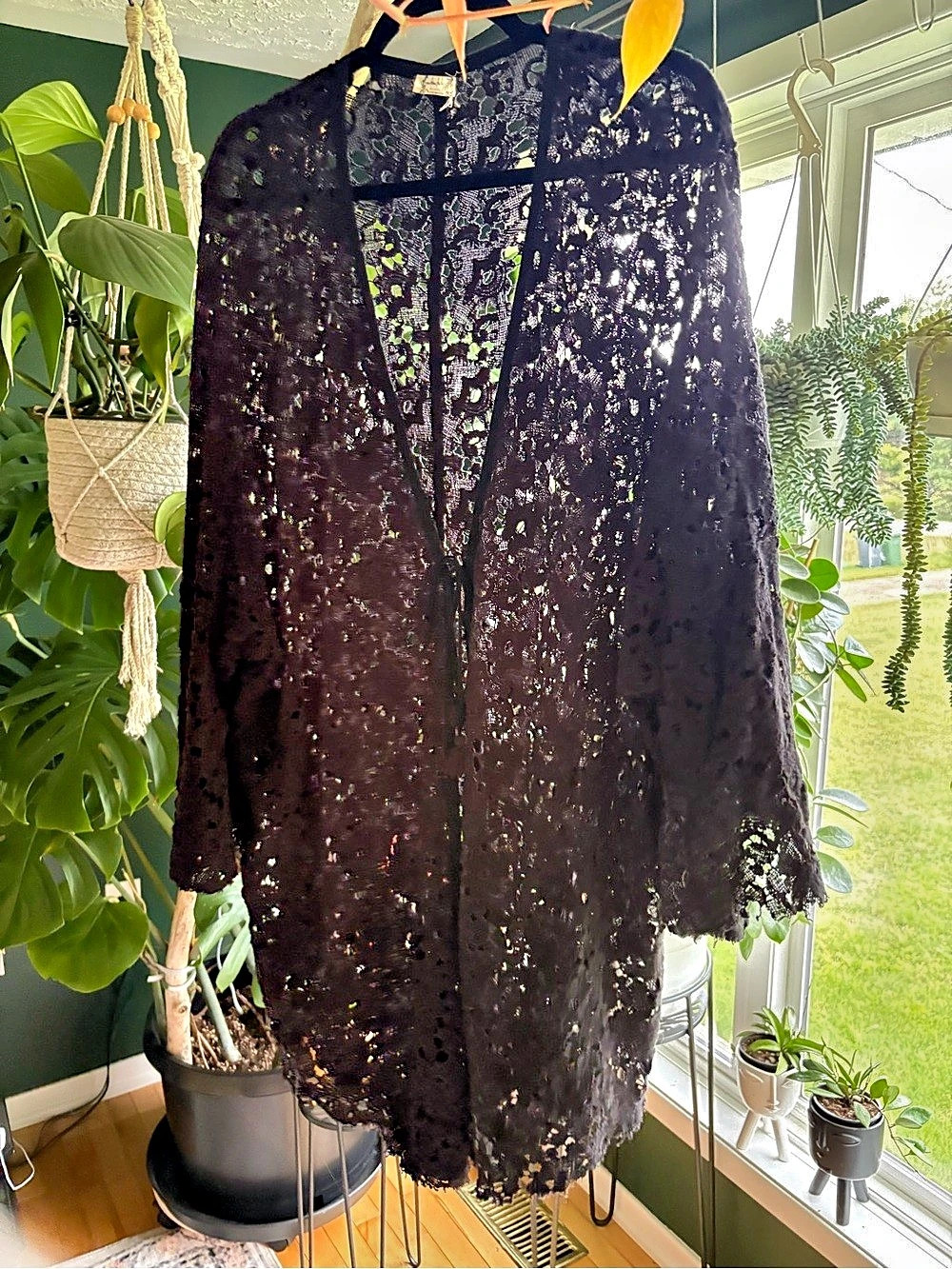 Free People Black Floral Lace Cardigan